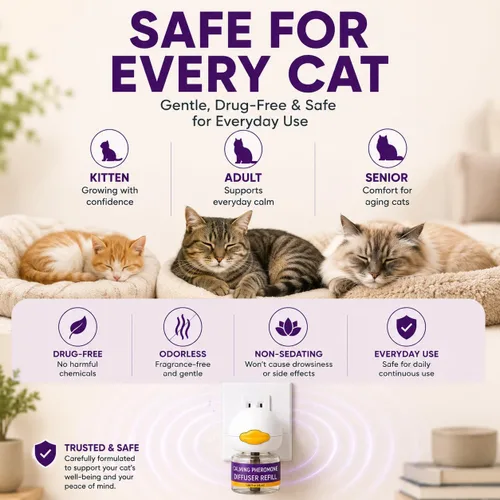 Vista 6 de Cat Calming Pheromone Diffuser Kit, 2 Plug-Ins + 4 Refills (48ml Each),Long-Lasting Stress & Anxiety Relief, Reduces Fighting, Spraying &
