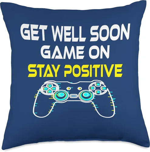 Vista 5 de DesignsByKelley Best Wishes Fast Recovery Gifts Get Well Soon Game On Boys Teens Stay Positive Gifts - Almohada de 16 x 16 pulgadas, multicolor