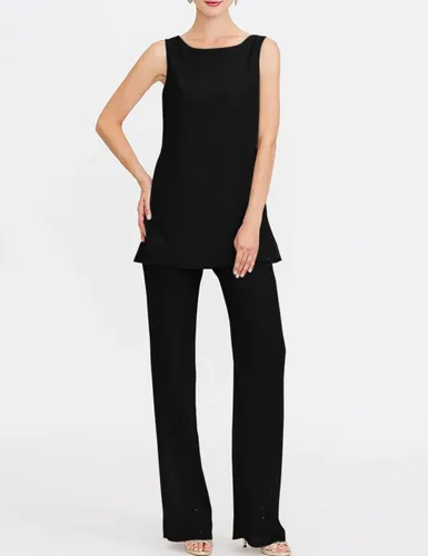 Vista 4 de Zongqiven Mother of The Bride Pant Suits Wedding 3Pcs Formal Outfit Set Negro