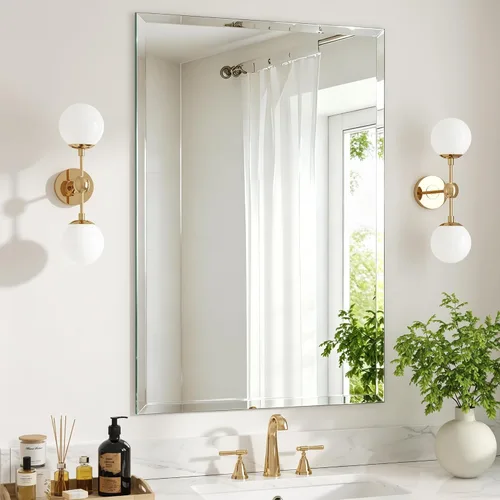 Vista 23 de Espejo de pared plateado de 18 x 24 pulgadas, con borde biselado, sin marco, para baño, tocador, dormitorio, espejos rectangulares