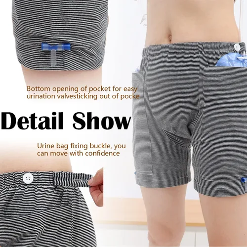 Vista 3 de Lmaray Paquete de 2 pantalones para el cuidado de la incontinencia, pantalones cortos para pierna con catéter, suministros de incontinencia urinaria