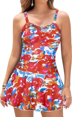Vista 56 de SHEKINI Traje de baño de una pieza con falda fruncida cruzada para mujer Vestido de baño Traje de baño Albaricoque - Bw