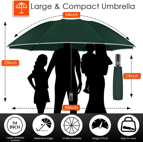 Vista 2 de Bodyguard Inverted Umbrella, Large Windproof Umbrellas for Rain & Sun, Compact Umbrella Reverse Umbrella with Reflective Stripe, Teflon Umbrella for
