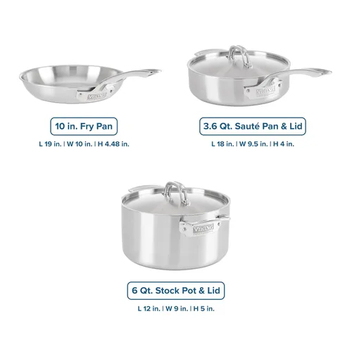 Vista 4 de Viking Juego de utensilios de cocina de 5 capas, 5 ollas y sartenes de cocina de acero inoxidable, apto para horno, listo para inducción