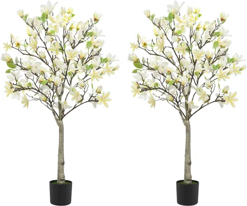Vista 8 de Árbol de magnolia artificial de 4 pies para habitación, planta sintética Beige y amarillo