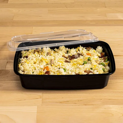 Vista 5 de TIYA - Contenedores de comida a granel de 58 onzas, paquete de 150 con tapas, recipientes rectangulares de plástico para llevar, reutilizables, 58oz