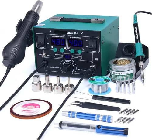 Vista 2 de Soldering Iron Station, 862BD+ Soldering Hot Air Station DIY Digital Rework Phone Repair BGA SMD Solder Tool Wel(Plus)