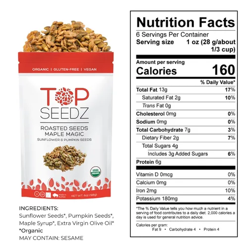Vista 2 de Top Seedz Semillas tostadas mágicas de arce vegano sin gluten certificadas orgánicas, paquete de 2, 6 onzas, hechas de semillas de girasol