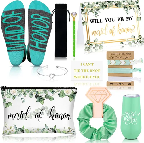 Vista 13 de Yexiya Juego de 13 piezas de regalo de caja de propuesta de dama de honor, regalo con texto en inglés "Will You Be My Maid of Honor", de acero