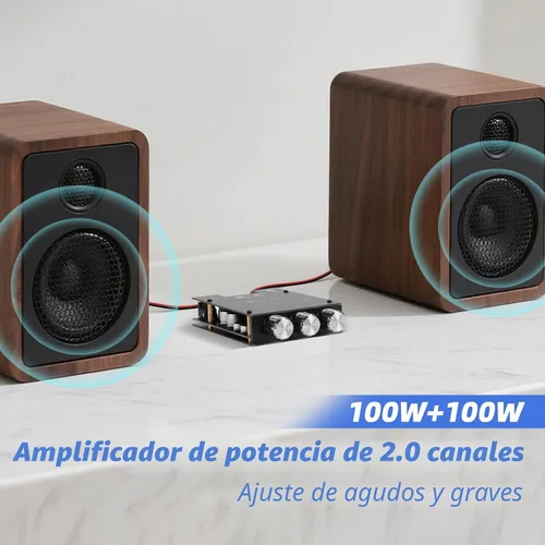 Vista 7 de ZK-1002T Placa de amplificador estéreo Bluetooth 5.0, módulo de mini amplificador de audio de 200 W HiFi de 2.0 canales con control de agudos