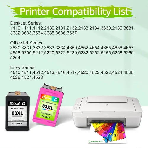 Vista 3 de greencycle Paquete combinado de cartuchos de tinta remanufacturados para HP 63 63XL compatible con Envy 4520 4516 Officejet 4650 3830 3831 4655