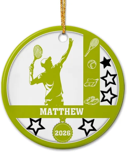 Vista 11 de Adorno de cerámica para jugador de bádminton, regalo para hombres y mujeres, adorno de cerámica personalizado para Navidad 2025, adorno para amantes