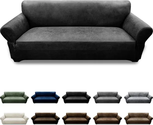 Vista 105 de Fundas para Sillón de 2 Piezas con Cojín en T, Fundas de Aspecto de Cuero para Sofá, Fundas para Sillas, Protector de Muebles Elástico, Funda