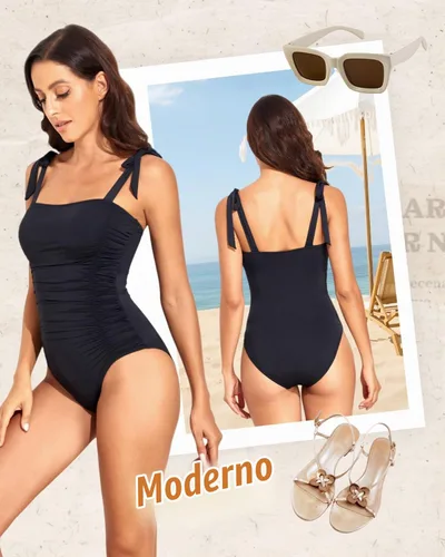 Vista 2 de Trajes de baño de una pieza para mujer, trajes de baño adelgazantes Negro