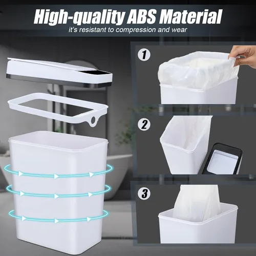 Vista 5 de Maxcheck 3 cubos de basura automáticos para baño con tapa, 3 galones, sensor de movimiento sin contacto, pequeño, delgado, cubo de basura