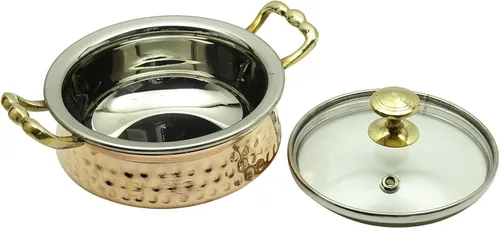 Vista 3 de Utensilios de cocina martillados tradicionales del vajilla del plato de Handi con la tapa de cristal
