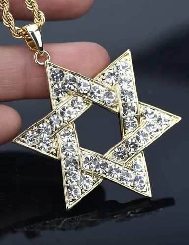 Vista 3 de VVCome Collar con dije de estrella de David de cristal, cadena de acero inoxidable, joyería para mujeres y hombres