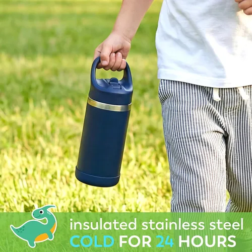 Vista 6 de Hydraful Botella de agua para niños de 12 onzas con tapa de pajilla, botella de acero inoxidable aislada al vacío, botella de agua deportiva sin BPA