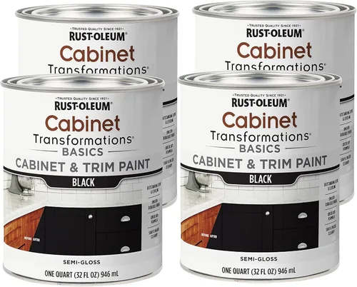 Vista 11 de Rust-Oleum 372012 Transformations Basics - Pintura para gabinetes y molduras, cuarto de galón, color negro