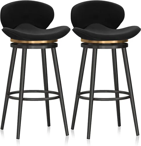 Vista 10 de Taburete de bar moderno con Patas de Metal Negro, giratorio de 360 grados, cómodo y tapizado, ideal para el hogar, bar, cocina, isla, comedor o Pub