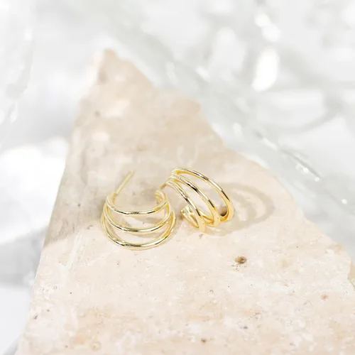 Vista 5 de PAVOI 14K Gold Plated Sterling Silver Post Split Huggie Earrings RoseWhiteYellow Gold Earrings for Women