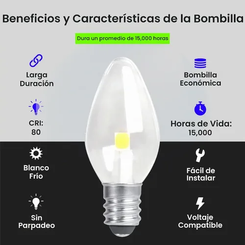 Vista 4 de Feit Electric - Bombilla LED nocturna C7, 0.6 W, 7 W Eq, E12, 4000 K