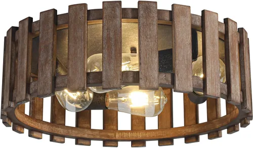 Vista 10 de Lámpara de techo de montaje empotrado de granja, lámpara de madera cerca del techo, accesorios de iluminación rústicos de pasillo para cocina