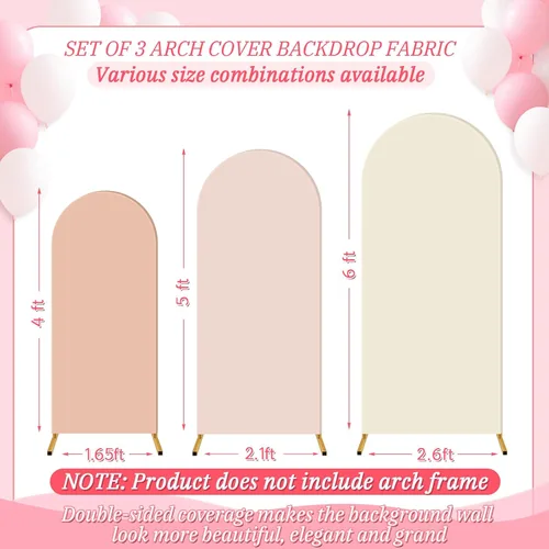 Vista 3 de Buryeah Juego de 3 fundas elásticas para arco de boda de 6 pies, 5 pies, 4 pies, de elastano, ajustadas, de 2 caras, elásticas para decoración