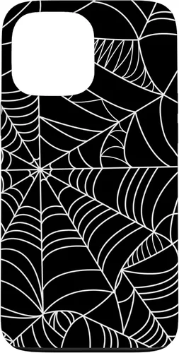 Vista 23 de iPhone 16 Spider Web Halloween Pattern Spooky on Black Case