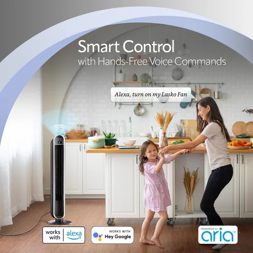 Vista 7 de Lasko Aria™ T40733 Ventilador de torre inteligente WiFi de 5 velocidades de 40 pulgadas con modo oscuro: negro
