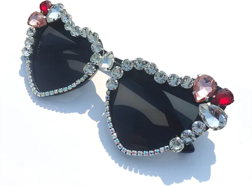 Vista 8 de willochra Gafas de sol con forma de corazón con diamantes de imitación para mujer, moda con diamantes de imitación, gafas de sol para fiesta