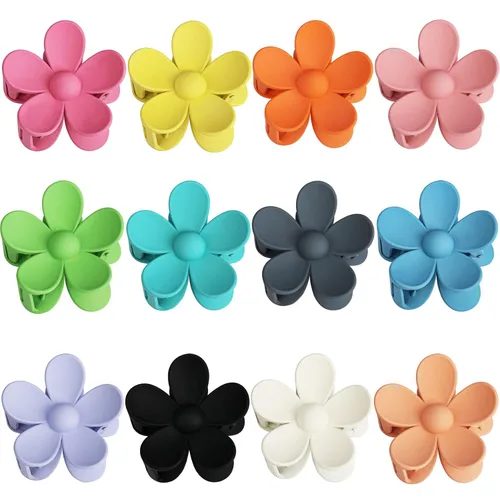 Vista 8 de 12 pinzas de flores para mujeres y niñas, clips de mandíbula grandes y fuertes en 12 colores mate para cabello grueso y fino