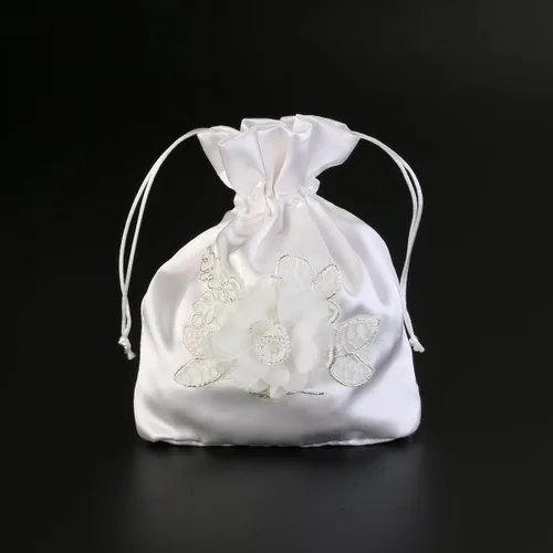 Vista 6 de ULTNICE Bolso de mano con cordón para boda, bolso de satén nupcial, Blanco