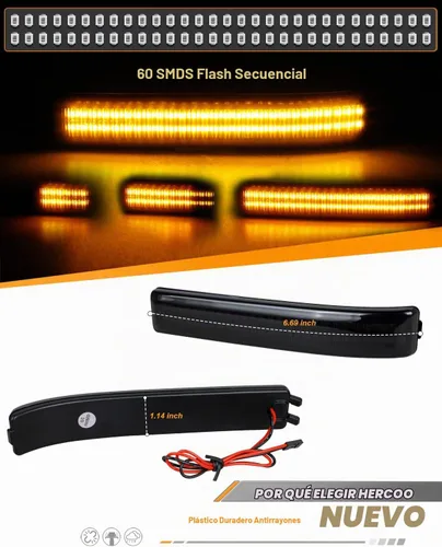 Vista 3 de HERCOO Luces LED secuenciales intermitentes para espejo lateral, lámpara ámbar, reflector, conjunto de lentes ahumadas, compatible con Ford F150