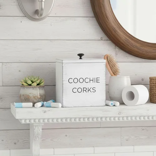 Vista 7 de GoFika Soporte de tampón para baño Organizador de productos femeninos Contenedor de almohadilla con tapa negra Caja de almacenamiento de cosas