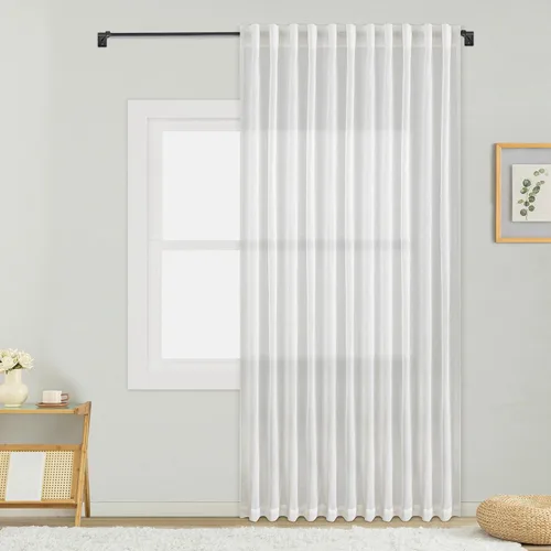 Vista 21 de mstexa Cortinas de lino gris de 132 pulgadas para techos altos, sala de estar, protección de privacidad, filtrado de luz, cortinas extralargas