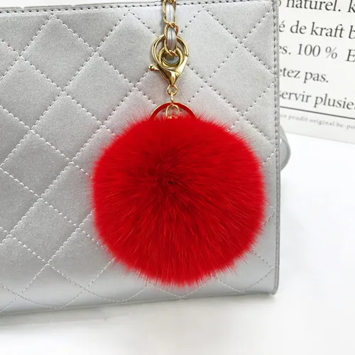 Vista 4 de Llavero de bola de zorro con pompón para bolsa de coche, colgante novedoso