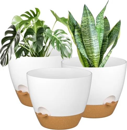 Vista 10 de ZMTECH Maceta de 12 pulgadas, paquete de 1 maceta para plantas de interior, maceta de riego automático con agujeros de drenaje y platillo para negro