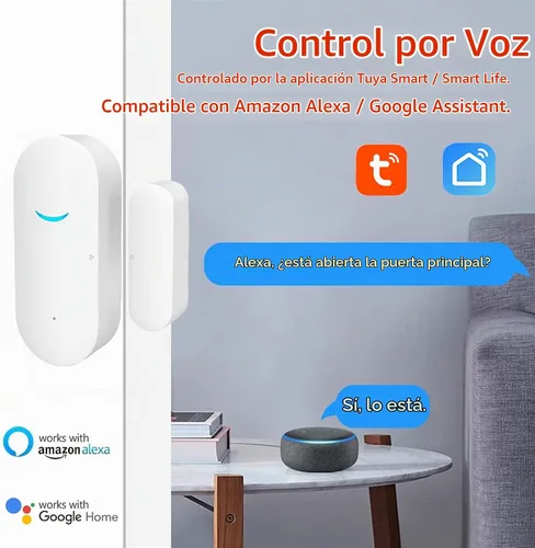 Vista 6 de Sensor de puerta inteligente con alarma inalámbrica, detector de ventana de puerta WiFi con 2 baterías, sensor de contacto de puerta de ventana