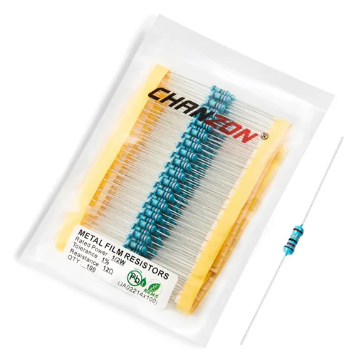 Vista 82 de Chanzon 100pcs 1/2W (0.5W) 1 Ω ohmios Resistencia fija de película metálica 0.01 ±1% Tolerancia 1R MF Orificio pasante Resistencias limitadoras