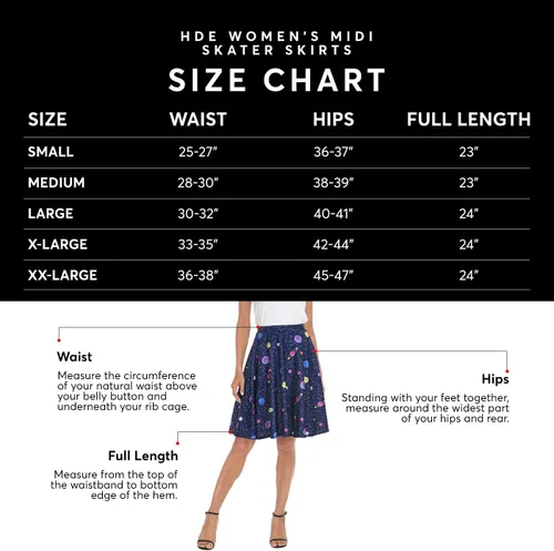 Vista 3 de HDE Faldas para mujer Falda midi skater falda hasta la rodilla cintura alta estampados divertidos