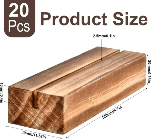 Vista 2 de FOCCTS 20 soportes de madera para tarjetas de lugar, soportes de números de mesa de madera, soporte de letrero acrílico de madera, decoración