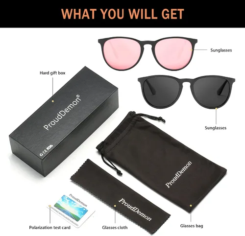 Vista 6 de PROUDDEMON Gafas de sol polarizadas retro redondas espejadas 100% protección UV, gafas de sol modernas