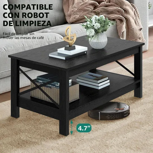 Vista 4 de YITAHOME Mesa de centro para sala de estar, mesa de café moderna de estilo granja con almacenamiento, mesa de centro de 2 niveles, mesa de acento