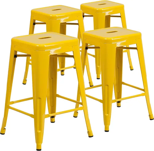 Vista 31 de Taburete de 24 pulgadas de alto para interior y exterior con asiento cuadrado., Metal, Negro
