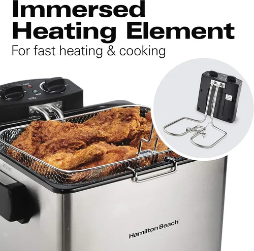 Vista 4 de Hamilton Beach - Freidora eléctrica profunda con cesta y tapa, capacidad de aceite de 4.5 litros / 19 tazas, control de temperatura, ventana