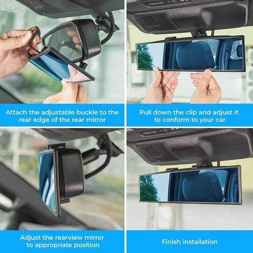 Vista 6 de JOYTUTUS Espejo retrovisor, universal de 11.81 pulgadas, panorámico, convexo, retrovisor interior con clip, espejo gran angular para reducir