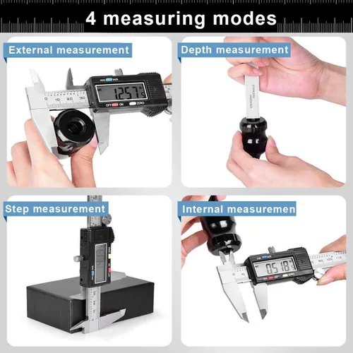 Vista 3 de Herramienta de medición de calibre, Qfun calibre digital de vernier de acero inoxidable de 6 pulgadas/150 mm, micrómetro digital impermeable, fácil