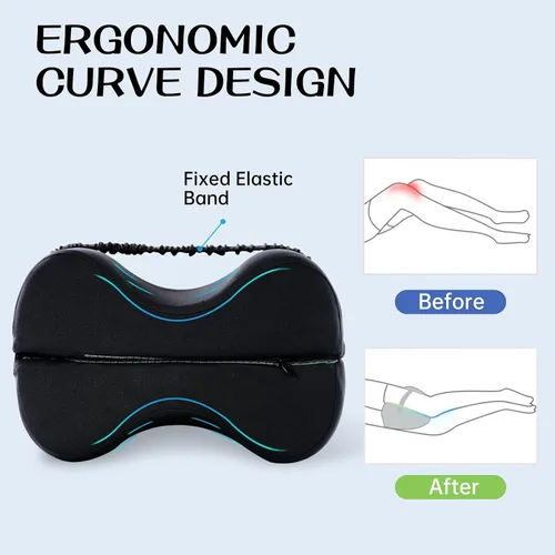 Vista 3 de Reidio 1 almohada de espuma viscoelástica plegable 2 en 1 para piernas con diseño de rodilla para dormir de lado, almohadilla de pierna con correa
