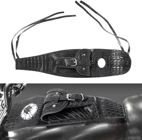 Vista 5 de Bolsa de tanque de combustible de cuero sintético para motocicleta, bolsa central de consola de salpicadero, bolsa negra para modelos Harley